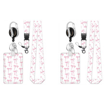 2 Badge Holder Retractable Clip with Lanyard,Bow Print Lanyard with ID Holder,Breakaway Lanyard for ID Badges for Women