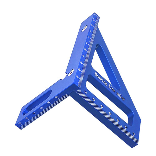 Aluminum 45 90 Woodworking Square Protractor, Blue, Triangular Ruler