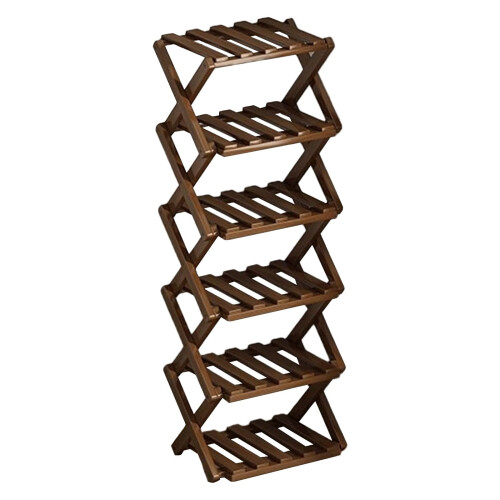 Foldable Wood Corner Shoe Rack Brown 6-Layer 1