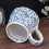 Κεραμική κούπα με λουλούδια, μπλε, floral, 20oz με μεγάλη λαβή 6