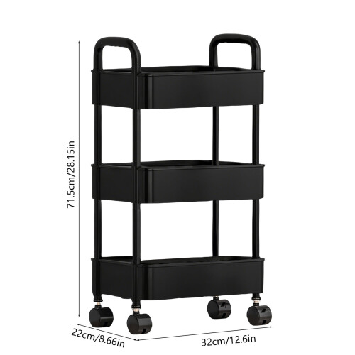 4-Tier Storage Cart with Armrests - Rolling Casters Sturdy Multi-Space Organizer, Easy-Clean Home/Office/Bathroom Storage Solution 2