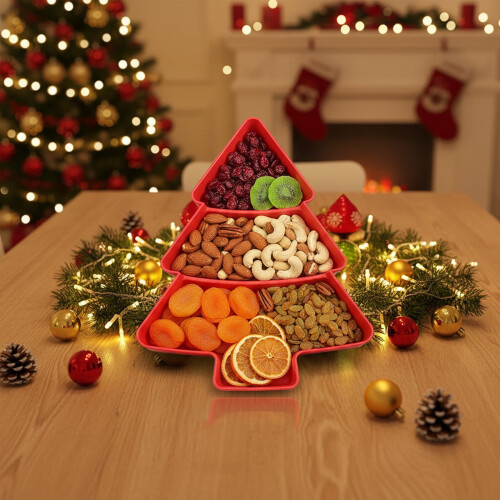 Fruit Snack Tray Christmas Tree Shape 3 Compartments 2