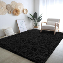 (120cm x 170cm OR 4ft x 5ft 6"- Small Area Rug, Black- Shaggy Rugs) Modern Living Room Rugs Shaggy Fluffy Bedroom Soft Carpets Runner Indoor Outdoor Rug Floor Mats