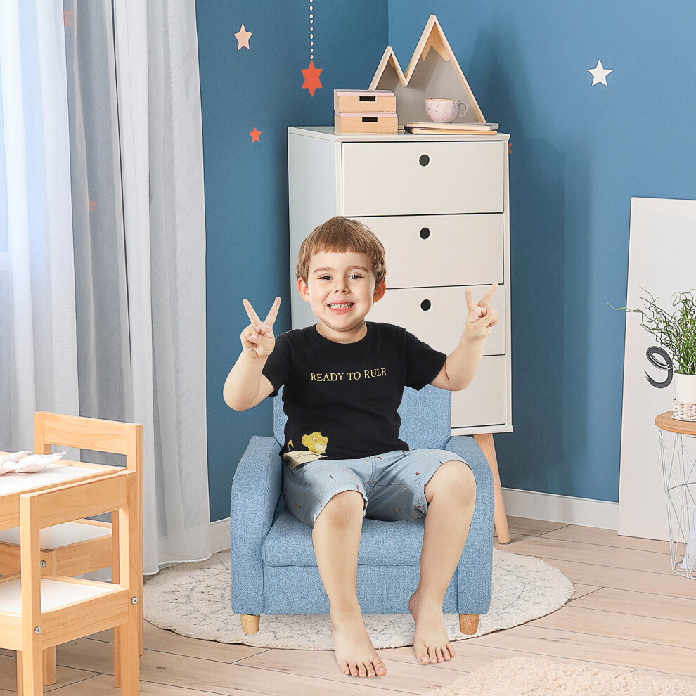 Homcom Child Armchair Wood Frame W/ Padding Seat Low-Rise Bedroom Blue