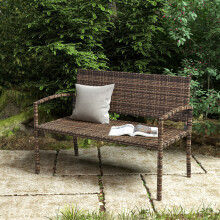 Outsunny Patio Rattan 2 Seater Garden Bench Love Seat Garden Armchair Brown