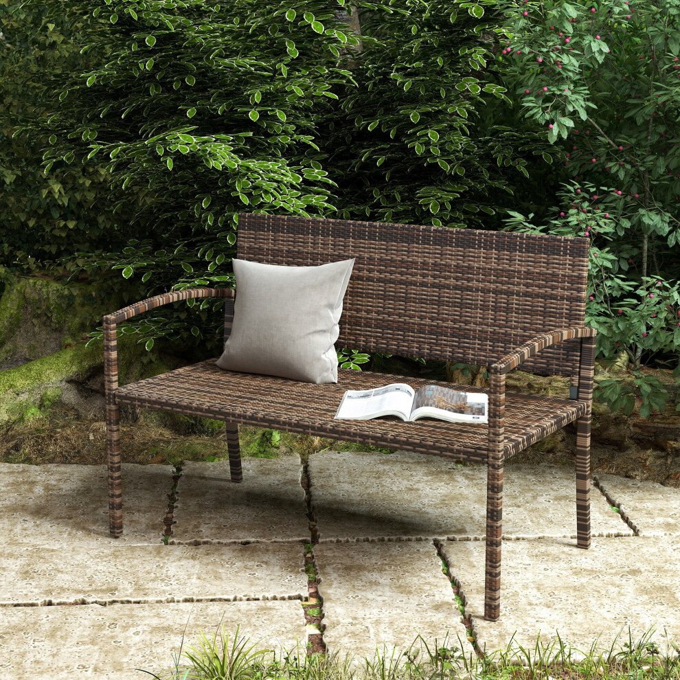 Outsunny Patio Rattan 2 Seater Garden Bench Love Seat Garden Armchair Brown-image-OPC-PRSKKFW-NEW