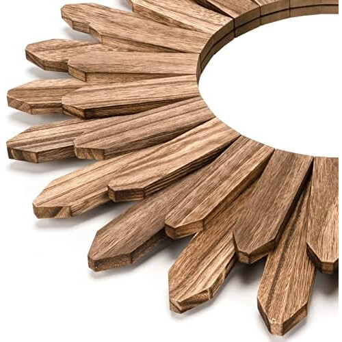 Espelho de parede decorativo rústico de madeira de 53 cm (21 polegadas) com estética boho para decoração de quarto e sala de estar, estilo 1