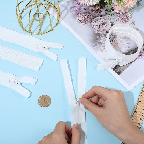 Pacote com 5 zíperes invisíveis brancos de 43 cm (16,9 polegadas), em nylon impermeável, separáveis, resistentes, para costura, com cursor. 2