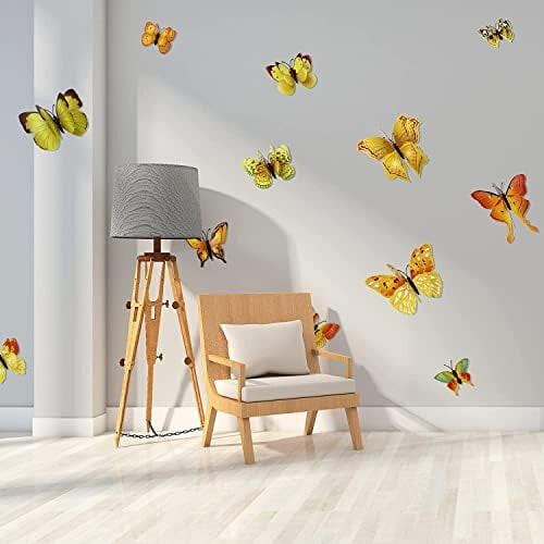 Adesivi murali magnetici 3D a forma di farfalla, colore oro, 24 pezzi 2