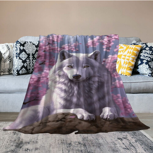 Watercolor Cherry Blossom Flannel Throw Blanket 1