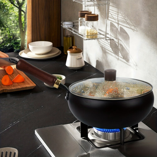 Σετ τηγανιών Wok από ανθρακούχο χάλυβα 10,6" (3 τεμάχια) με γυάλινο καπάκι, σπάτουλα 2