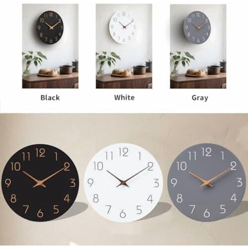 16" Modern Silent Wall Clock – White Face, Wooden Hands 1