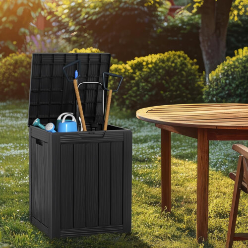 28-Gallon Floral Resin Deck Box - Black 2