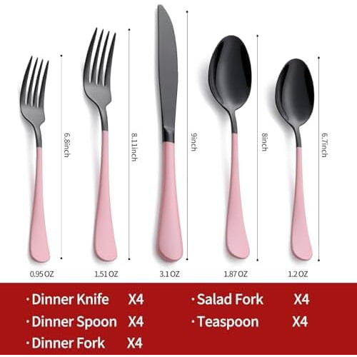 20-Piece Stainless Steel Flatware Set with Pink Handles 1