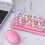 Ensemble clavier et souris sans fil rose rétro 2,4 GHz 3