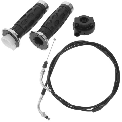 FRCOLOR Black Motorcycle Throttle Cable Set with Grips 2