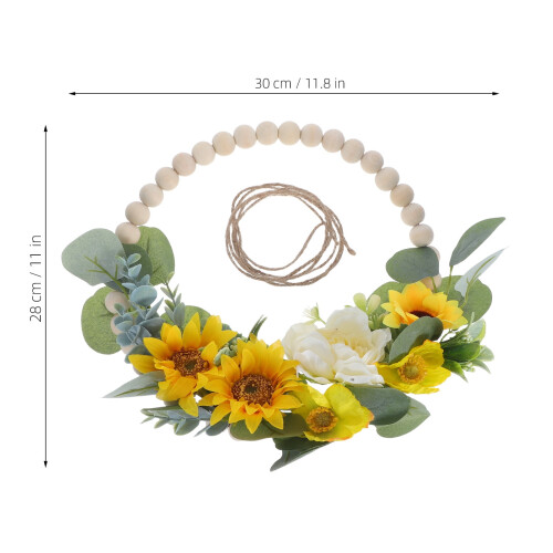 Artificial Sunflower Wreath with Wooden Beads 1