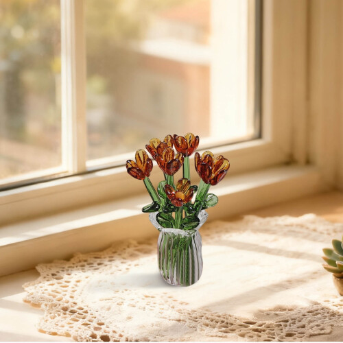 Mini Hand-Blown Glass Flower Bouquet with Vase – Spring 2