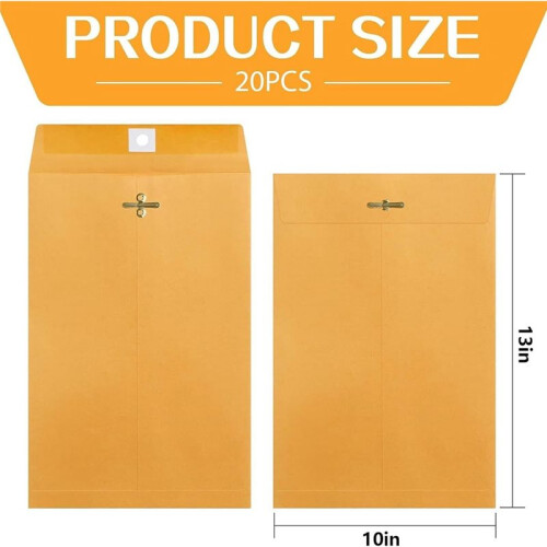 Pacote com 20 Envelopes  de 25,4 X 33 cm (10 X 13 Polegadas) com Fecho de Pressão e Cola Adesiva para Uso em Escritórios, Escolas e Residências. 2