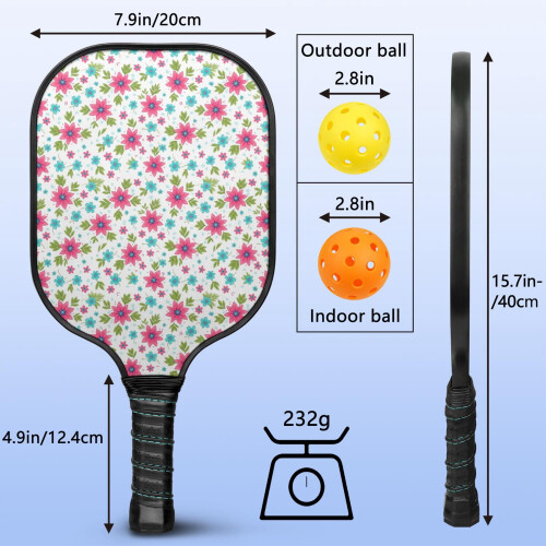 Σετ κουπιών Pickleball από fiberglass με λουλούδια, 2 μπάλες και τσάντα – Συμβατό με 2