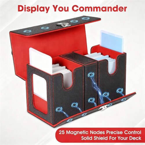 Card Deck Box with Handle Magnetic Card Storage Box Top Side-Loading Deck Case Game Cards Box Red+Black 2