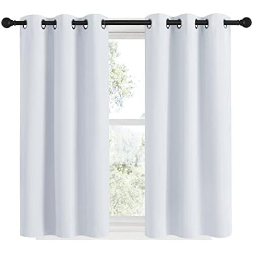 Blackout Curtains with Silver Grommets, Grey-White, 2 1
