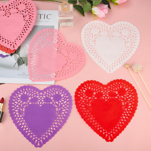 Heart-Shaped Paper Doilies Colorful 200-Pack 2