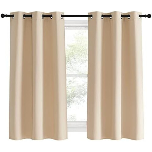 Beige Blackout Curtain Panels 34" x 60" with Silver 1