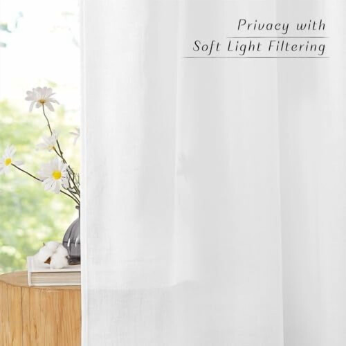 White Semi-Sheer Linen Blend Curtains 96" L (2 Panels) 2