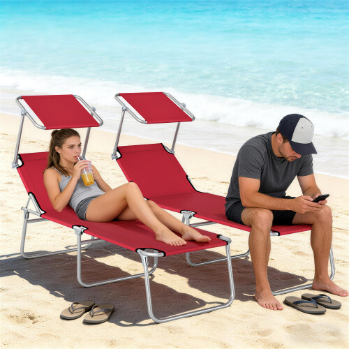 Outsunny Outsunny Foldable Sun Lounger Set of 2, 4 Level Adjustable Backrest