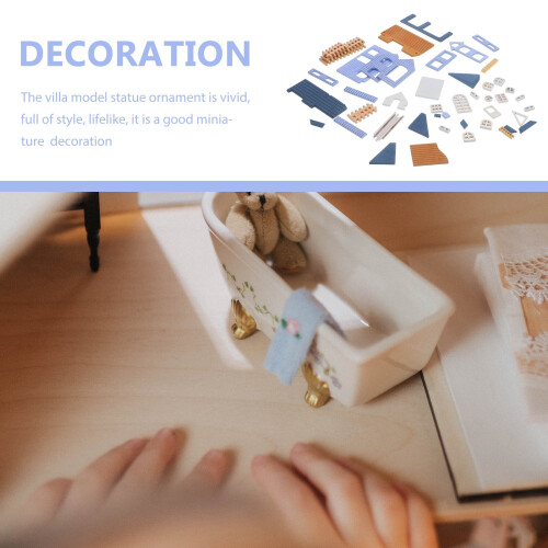 Υπέροχο DIY Ξύλινο Σπιτάκι Μικρή Διακόσμηση Μοντέρνα Μινιατούρα 3d Παζλ Κούκλα Μπλε 2