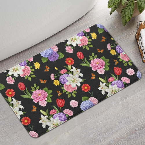 Tapete de banheiro floral antiderrapante em microfibra, 43 x 76 cm (17 x 30 polegadas) 1