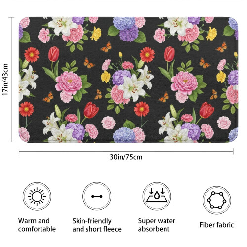 Tapete de banheiro floral antiderrapante em microfibra, 43 x 76 cm (17 x 30 polegadas) 2
