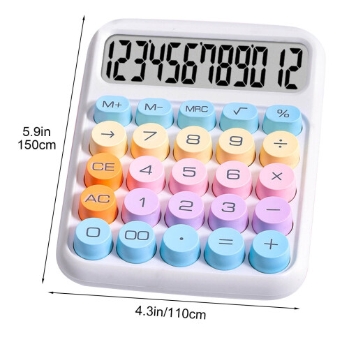 AuroraX Office Basic Calculator Cute Desktop Calculator,12 Digit 4 Function Calculator with Large Mechanical Buttons and Display College Supplies 2