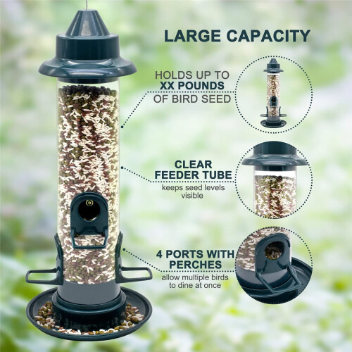 SWSMSZ Squirrel Proof4-Perch Finch Ταΐστρα Πουλιών με Σωλήνα και Κάλυμμα Βροχής, Χωρητικότητα 15 2