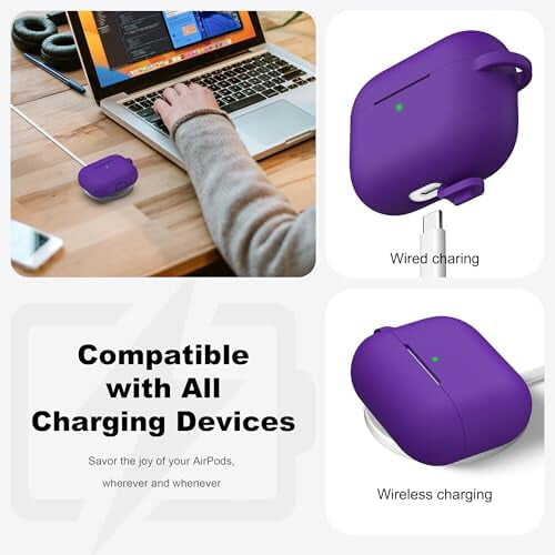 Μωβ θήκη σιλικόνης για AirPods Pro2ης/1ης γενιάς με κιτ καθαρισμού και μπρελόκ – 2