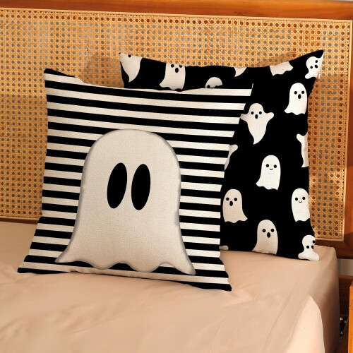 Μαξιλαροθήκες Halloween 18x18, Σετ 2 Μαύρων Χαριτωμένων Διακοσμητικών Φαντασμάτων για 2