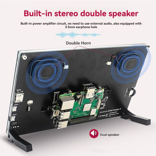 Monitor Touchscreen de 10,1 Polegadas para Raspberry Pi 5/4B, IPS 1024x600, Alto-Falantes Duplos, Compatível com Vários Dispositivos e Sistemas 1