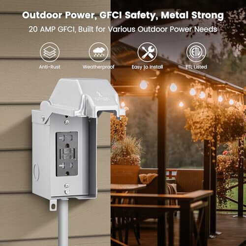 Αδιάβροχο ηλεκτρικό κουτί Outdoor20A με πρίζα GFCI, μεταλλικό περίβλημα Rainproof3R, συμβατό 1