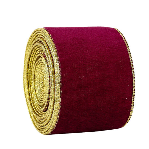 Χακί Χρυσή Κορδέλα από Βελούδο για Τύλιγμα Δώρων, Διακόσμηση Χριστουγεννιάτικου 1