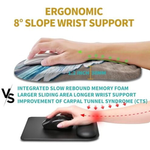 Εργονομικό Mouse Pad με υποστήριξη καρπού και κλίση αφρού μνήμης για ανακούφιση από 1