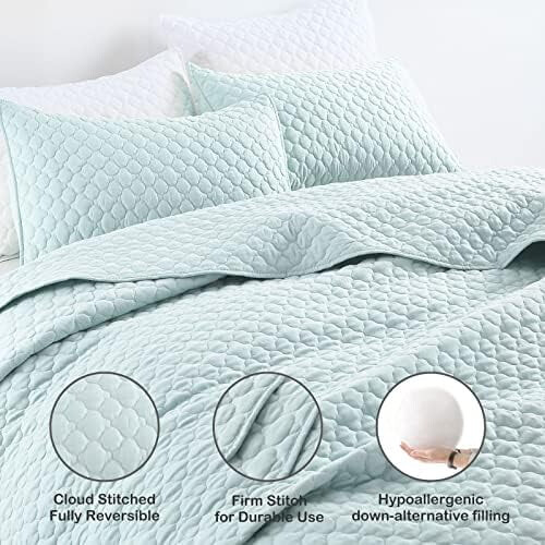 Ensemble de couette King bleu turquoise 3 pièces en polyester léger nuage 1