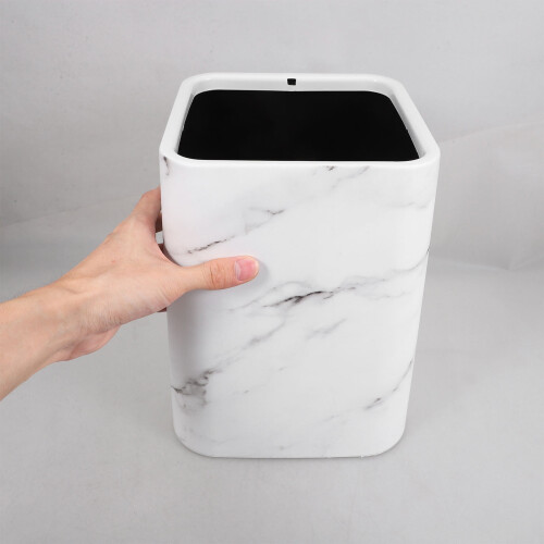 White Marble Pattern Trash Can for Home Decor with Double Layer Design and Large Opening 1 Count 2