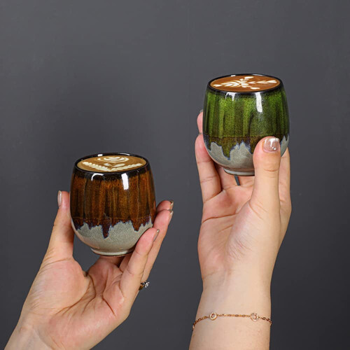 Ceramic Kiln-Change Espresso Cups (2 pcs, Green) 2