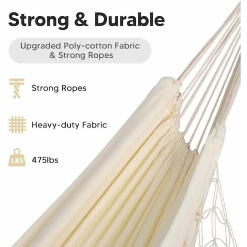 Portable camping hammock beige heavy duty 2-person 1