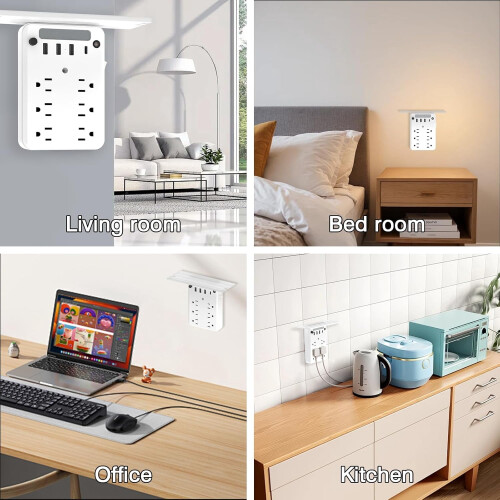 Multi-Functional Power Strip with Panel & Shelf, Wall Outlet Extender for Bathroom/Kitchen/Dorm – 1 Set 2