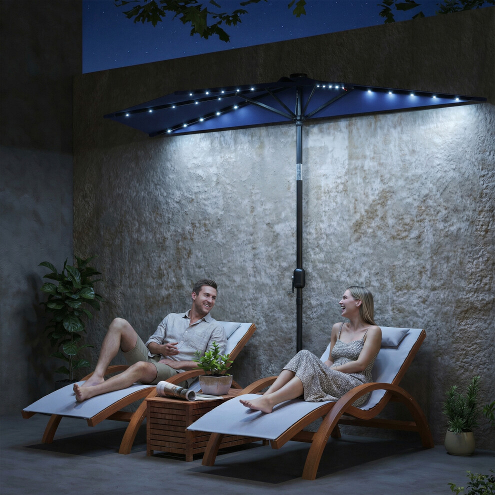 Outsunny 2.6 M Half Parasol With Solar Lights, Upf50+ Semi Round Umbrella