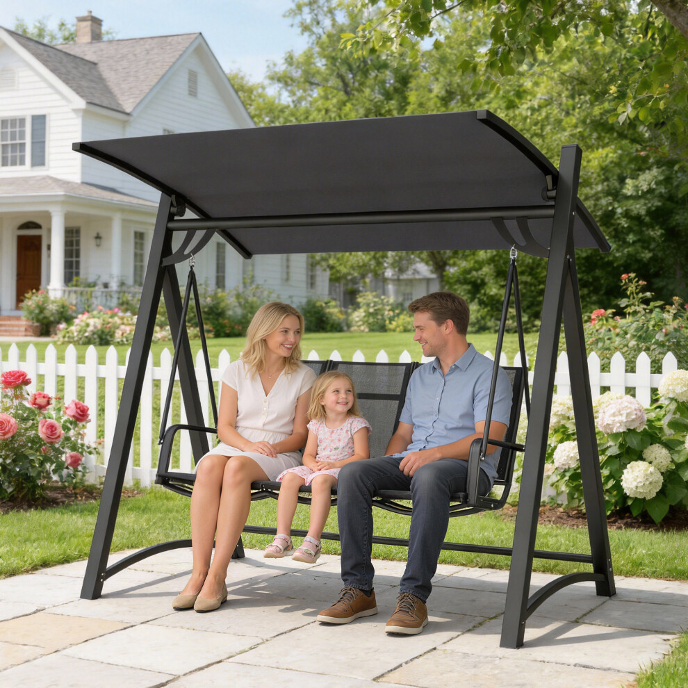 Outsunny 3 Seater Swing Chair, Garden Swing Bench With Adjustable Canopy