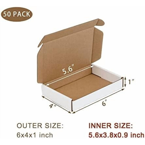 50Pack6x4x1Inches Μικρά Κουτιά Αποστολής, Λευκά Κουτιά από Κυματοειδές Χάρτινο, Κουτί 1