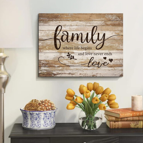 Ρουστίκ Οικογενειακές Πινακίδες Τέχνης Τοίχου – Εκτυπώσεις σε Καφέ Καμβά Bless, 1